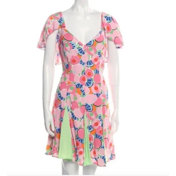 NWT Staud Chiquita Dress 0 Flutter Peach Pink Pleated Floral Fit & Flare NEW - Picture 4 of 7